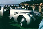 00 Pebble Beach 2000 001. The amazing Hispano Suiza concept 'Aerodynamic Coupe', now owned by Peter Mullin. Photo scanned from film.