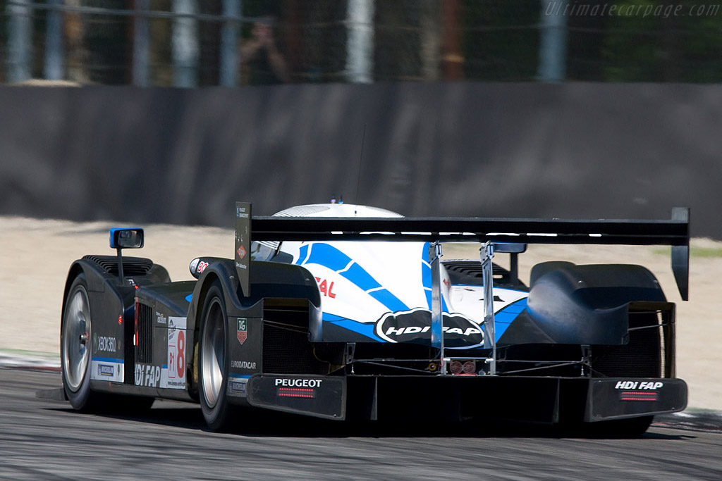 Pedro Lamy accelerating out of the Prima Variante - Chassis: 908-03 - Entrant: Team Peugeot Total - Driver: Pedro Lamy / Stephane Sarrazin - 2008 Le Mans Series Monza 1000 km